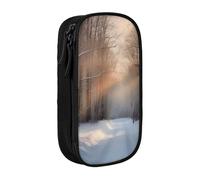 AABSTBFM Wandering in the Winter Light Printed Pencil Case Large Capacity Compartment Pencil Pen Pouch Bag with Zipper for School Office Travel, Black