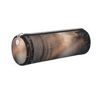 AABSTBFM Wandering in the Winter Light Printed Round Pencil Case Cute Leather Silver Zipper Pen Pencil Pouch Bag for School, Office, and Travel