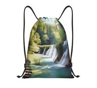 AABSTBFM Waterfall Flowing Scenery Printed Lightweight Drawstring Backpack | M - String Backpack Bags For Gym, Travel, Shopping, School