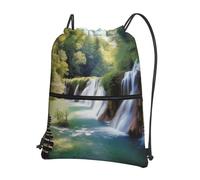 AABSTBFM Waterfall Flowing Scenery Printed Outdoor Drawstring Backpack Lightweight String Backpack Bags for Sports, Gym, Travel, Shopping, School