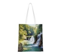 AABSTBFM Waterfall Flowing Scenery Printed Shopping Bags for Women Ladies Girls, Reusable Shoulder Tote Bag, Grocery Bags, Shopper Handbag, Toy Bag, Beach Bag