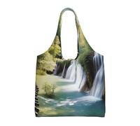 AABSTBFM Waterfall Flowing Scenery Printed Womens Tote Bags Shopping Bags, Reusable Canvas Shoulder Grocery Bags Shopper Handbag Toy Bag for Work School Travel Beach