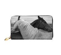 AABSTBFM White Horse and Black Horse Printed Leather Wallet for Women Men Zipper Purse Clutch Bag Long Wallet Card Holder