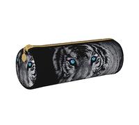 AABSTBFM White Tiger Printed Round Pencil Case Cute Leather Zipper Pen Pencil Pouch Bag for School, Office, and Travel