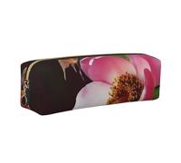 AABSTBFM Wild Flower Rose Printed Square Pencil Case Cute Leather Gold Zipper Pen Pencil Pouch Bag for School, Office, and Travel