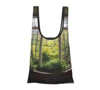 AABSTBFM Window View Garden Printed Foldable Shopping Bag- Reusable Waterproof Grocery Bag Large Tote Bag Shopper Handbag Beach Bag
