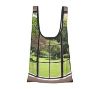 AABSTBFM Window view lawn Printed Foldable Shopping Bag- Reusable Waterproof Grocery Bag Large Tote Bag Shopper Handbag Beach Bag