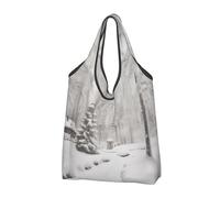 AABSTBFM Winter on Snowy Printed Foldable Shopping Bag 2 PCS, Reusable Waterproof Grocery Bag Large Tote Bag, Shopper Handbag, And Beach Bag