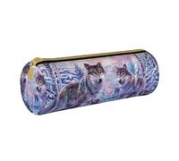 AABSTBFM Wolves Family Printed Round Pencil Case Cute Leather Zipper Pen Pencil Pouch Bag for School, Office, and Travel
