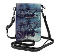 AABSTBFM Women Crossbody Wallet Purse Octopus Kraken Pirate Ship Ocean Printed Pu Leather Cell Phone Bag Purse
