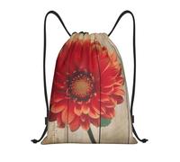 AABSTBFM Wooden Board Retro Flower Red Dahlia Printed Lightweight Drawstring Backpack | S - String Backpack Bags For Gym, Travel, Shopping, School