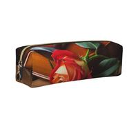 AABSTBFM Wooden Violin and Rose Printed Square Pencil Case Cute Leather Gold Zipper Pen Pencil Pouch Bag for School, Office, and Travel