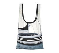 AABSTBFM Words Stripes Yacht Printed Foldable Shopping Bag- Reusable Waterproof Grocery Bag Large Tote Bag Shopper Handbag Beach Bag