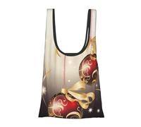 AABSTBFM Xmas Balls with Swirled Ribbons and Stars Printed Foldable Shopping Bag- Reusable Waterproof Grocery Bag Large Tote Bag Shopper Handbag Beach Bag