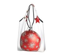 AABSTBFM Xmas Tree Ball Red Stars Printed Foldable Shopping Bag 3 PCS, Reusable Waterproof Grocery Bag Large Tote Bag, Shopper Handbag, And Beach Bag