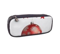 AABSTBFM Xmas Tree Ball Red Stars Printed Leather Pencil Case - Multi-Purpose Pen Bag and Makeup Pouch for School, Office, and Travel