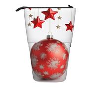 AABSTBFM Xmas Tree Ball Red Stars Printed Pencil Case - Telescopic Standing Pen Bag and Makeup Pouch for School, Office, Travel