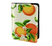 AABSTBFM Yellow Blossom and Orange Fruits Printed Passport Holder 5.5 in, Leather Travel Passport Cover Card Case Wallet for Women Men