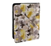 AABSTBFM Yellow Gray Flower Printed Passport Holder 6.5 in, Leather Travel Passport Cover Card Case Wallet for Women Men