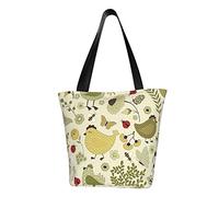 AABSTBFM Yellow Leaves Chicken Printed Large Tote Bag For Women Ladies Girls - Versatile Shoulder Bag, Shopper Handbag, And Beach Bag
