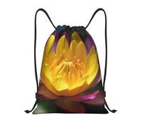 AABSTBFM Yellow Lotus Flower Printed Lightweight Drawstring Backpack | S - String Backpack Bags For Gym, Travel, Shopping, School