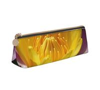 AABSTBFM Yellow Lotus Flower Printed Triangle Pencil Case Cute Leather Zipper Pen Pencil Pouch Bag for School, Office, and Travel