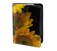AABSTBFM Yellow Sunflowers with Blue Butterflies Printed Passport Holder 5.5 in, Leather Travel Passport Cover Card Case Wallet for Women Men