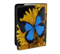 AABSTBFM Yellow Sunflowers with Blue Butterflies Printed Passport Holder 6.5 in, Leather Travel Passport Cover Card Case Wallet for Women Men