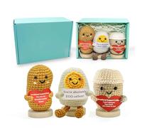AABXX 3PC Mini Funny Positive Potato, 3 inch Knitted Doll with Positive Card for Cheer Up Gifts and Party Decorations, Cute Positive Crochet Doll for Birthday Gifts (Coffee Bean+ Coffee Cup+ Egg)
