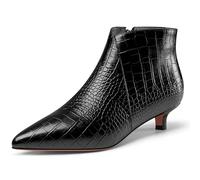 Aachcol Womens Pointed Toe Low Kitten Heel Ankle Boots Short Bootie Zipper Office Dress Basic Classic 1.4 Inches Heels