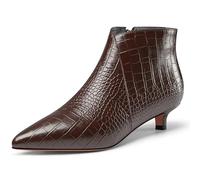 Aachcol Womens Pointed Toe Low Kitten Heel Ankle Boots Short Bootie Zipper Office Dress Basic Classic 1.4 Inches Heels, Rose Brown, 5 UK