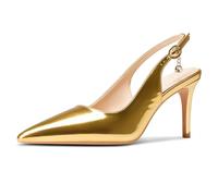 Aachcol Womens Pointed Toe Slingback Heels Slip-on High Heel Pumps Party Dress Shoes 3.2 Inches Heels, Gold, 9 UK