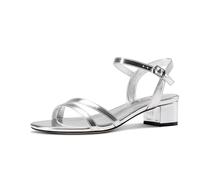 Aachcol Womens Strappy Square Open Toe Chunky Block Heels Ankle Strap Low Heel Sandals Wedding Party Dress Shoes 2.0 Inches Heels, Silver Matte, 10 UK