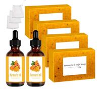 Aacnre - Turmeric Soap Set - Turmeric Soap Set includes 4 Turmeric Soap Sticks and 2 Essential Oils for Face and Body