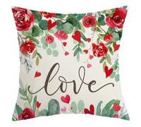 AACORS Valentine's Day Pillow Cover 16X16 Inch Red Heart Rose Floral Love Decor Holiday Farmhouse Pillow Case Gifts Decoration for Home Sofa Couch AA292-16