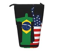 AACPPB America and Brazil Print Adjustable Telescopic Case, Expandable Storage for Pens, Makeup, Small Items, Portable Bag