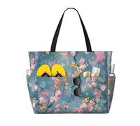 AACPPB Artistic Pink Blossom Printed Oversized Beach Tote, Multi-Pocket Travel Bag, Lightweight Waterproof Pool Handbag