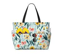 AACPPB Bold Red Yellow Tulip Printed Oversized Beach Tote, Multi-Pocket Travel Bag, Lightweight Waterproof Pool Handbag