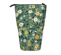 AACPPB Bold White Yellow Greenery Print Adjustable Telescopic Case, Expandable Storage for Pens, Makeup, Small Items, Portable Bag