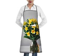 AACPPB Bouquet of Daffodils Print Waterproof Apron,Durable Kitchen Apron with Pockets,funny apron for Cooking, Baking,Barbecue,and More, White, One size