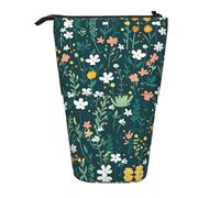 AACPPB Breezy Green Pink Wildflower Print Adjustable Telescopic Case, Expandable Storage for Pens, Makeup, Small Items, Portable Bag