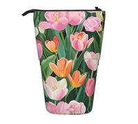 AACPPB Bright pink tulip Print Adjustable Telescopic Case, Expandable Storage for Pens, Makeup, Small Items, Portable Bag