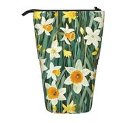 AACPPB Bright White Yellow Daffodil Print Adjustable Telescopic Case, Expandable Storage for Pens, Makeup, Small Items, Portable Bag