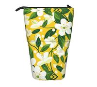 AACPPB Bright yellow white jasmine Print Adjustable Telescopic Case, Expandable Storage for Pens, Makeup, Small Items, Portable Bag