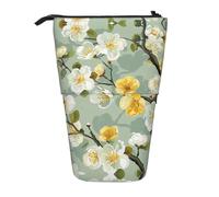 AACPPB Calm White Yellow Blossom Print Adjustable Telescopic Case, Expandable Storage for Pens, Makeup, Small Items, Portable Bag