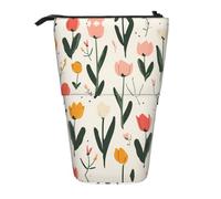 AACPPB Cartoon pink orange tulip Print Adjustable Telescopic Case, Expandable Storage for Pens, Makeup, Small Items, Portable Bag