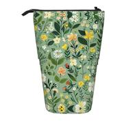AACPPB Complex green leaves Print Adjustable Telescopic Case, Expandable Storage for Pens, Makeup, Small Items, Portable Bag