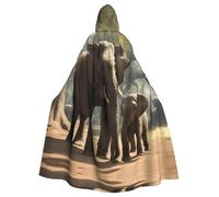 AACPPB Elephant Print Halloween Hooded Cloak Medieval Renaissance Style Costume Unisex Wizard Role Play
