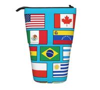 AACPPB Flags Of Various Countries Print Adjustable Telescopic Case, Expandable Storage for Pens, Makeup, Small Items, Portable Bag
