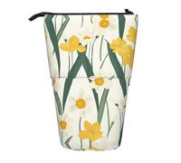 AACPPB Fresh White Yellow Daffodil Print Adjustable Telescopic Case, Expandable Storage for Pens, Makeup, Small Items, Portable Bag